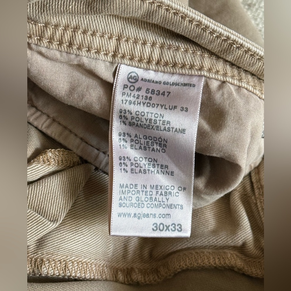 AG Everett Slim Straight Khaki/Beige Jeans 30x33 NWT - Picture 9 of 10